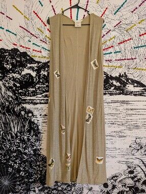 Refashioned Cottagecore Prairiecore Fairycore Butterfly Long Duster Vest